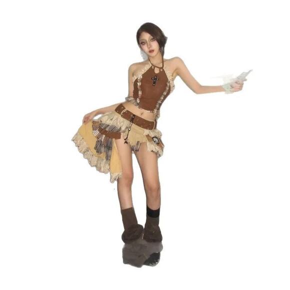 Y2K Steam Punk Fantasy Anime Cosplay 2 Piece Dress & Top Set - Size XS (0-2) - Picture 3 of 6